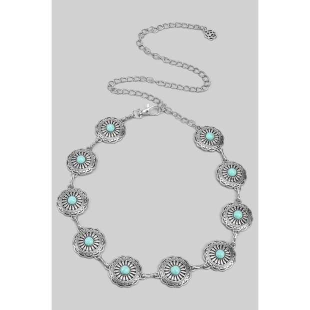 Squash Blossom Concho Belt with Turquoise