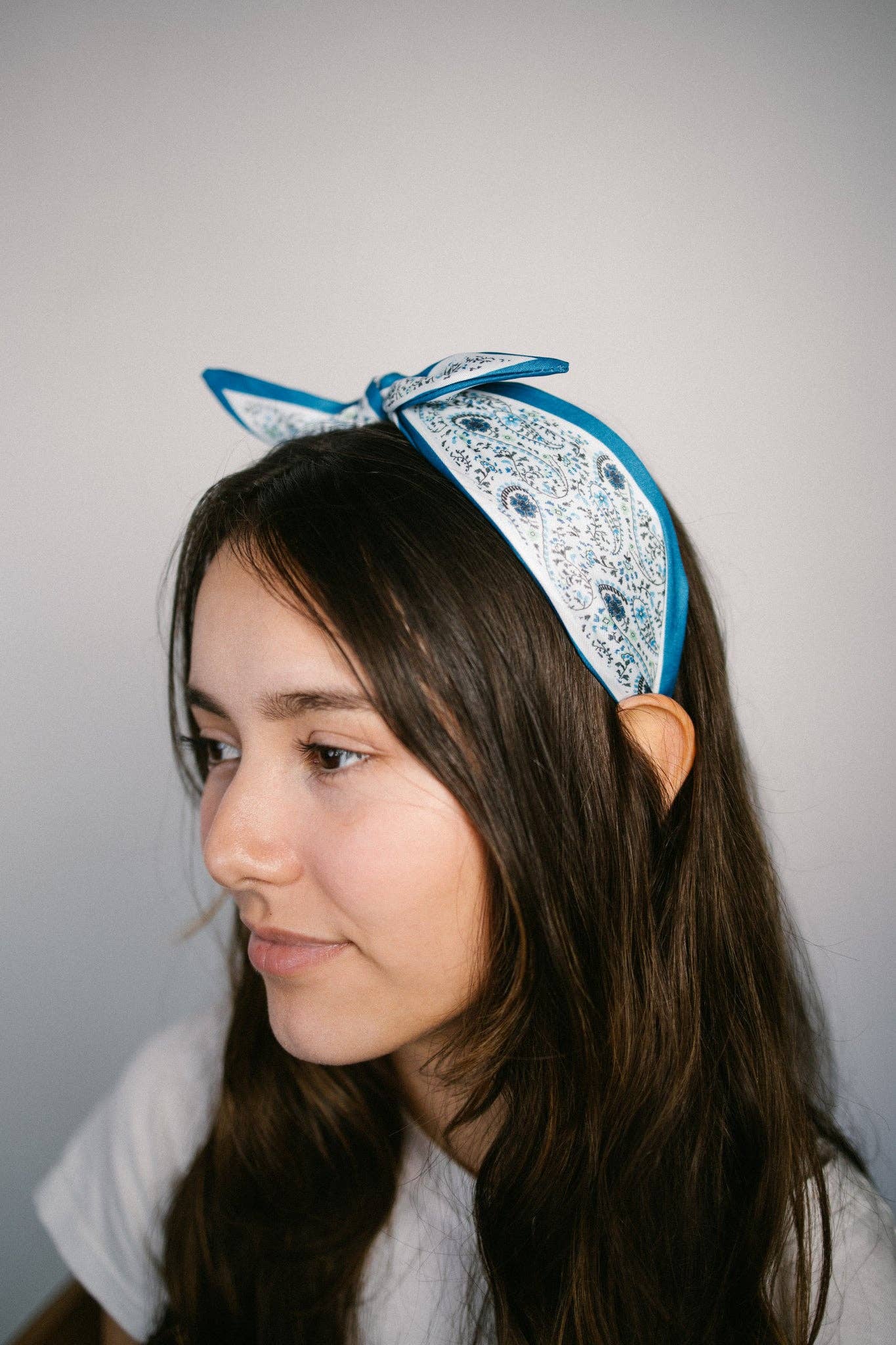 Bright Blue Paisley Boho Satin Scarf Bow Knot Headband