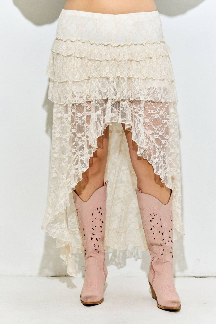Lace High-Low Skirt, Plus, Cream