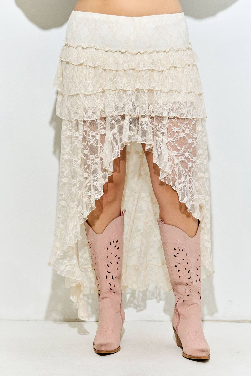 Lace High-Low Skirt, Plus, Cream