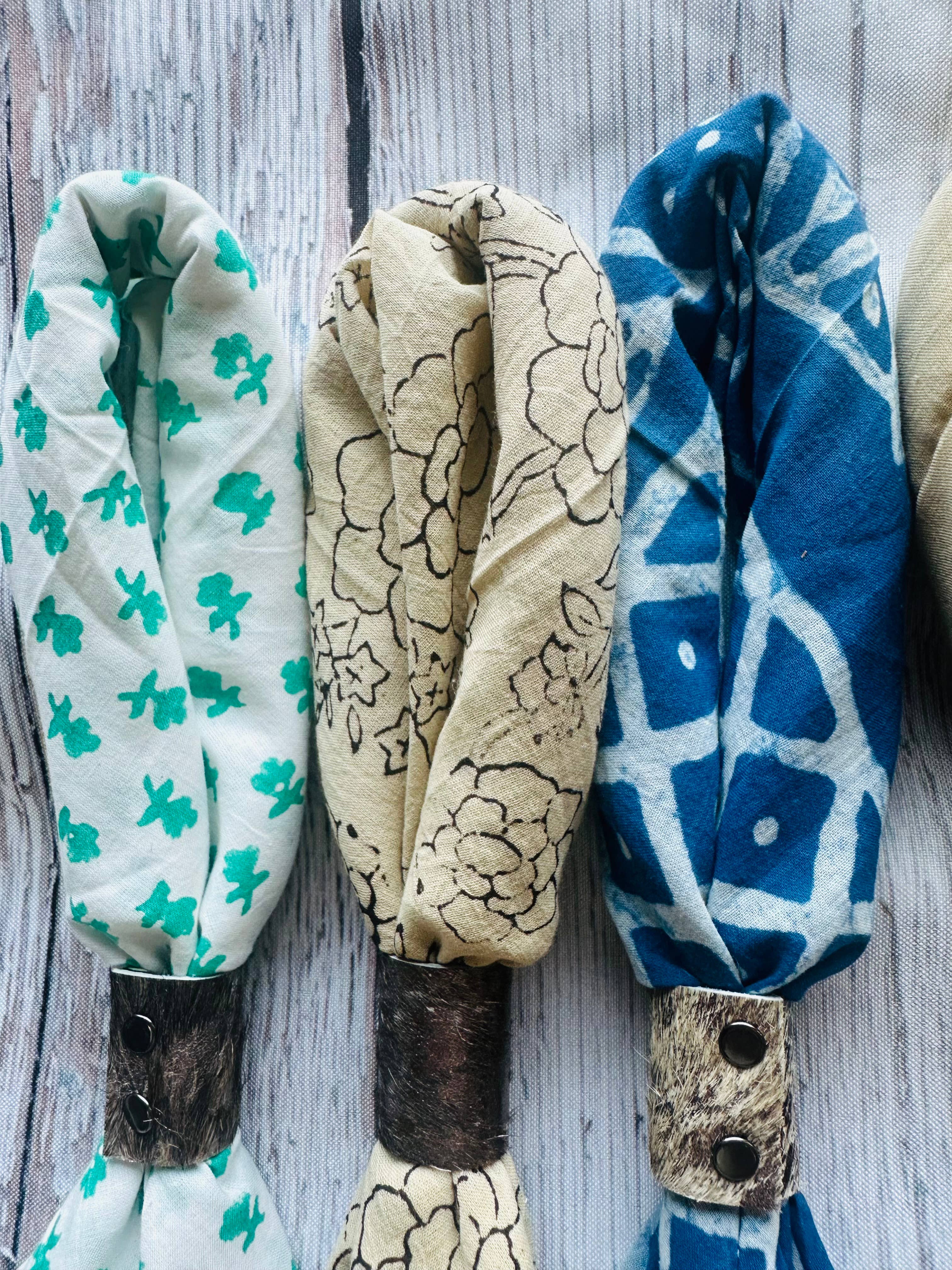 Boho Bandanas With Cowhide Leather Slides