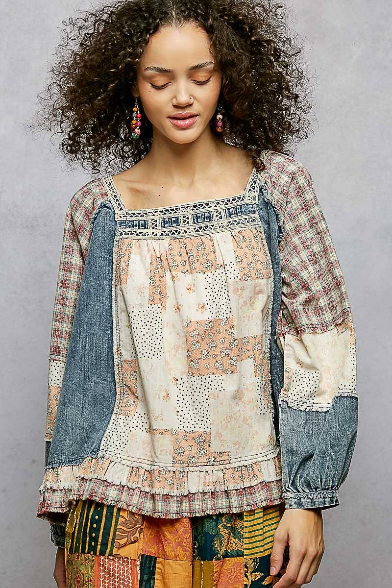 Double Gauze Woven Patch Top