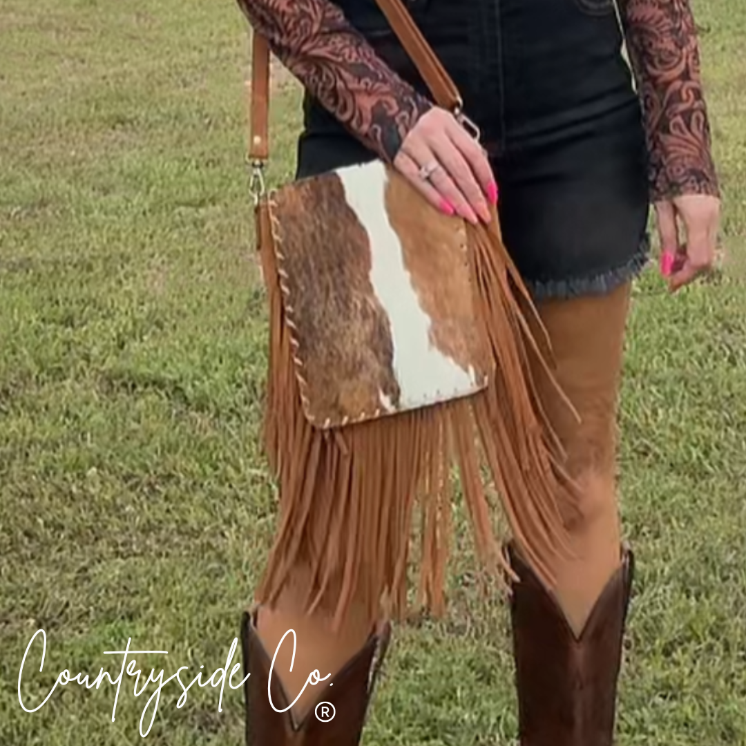 Bessie Cowhide Suede Fringe Crossbody