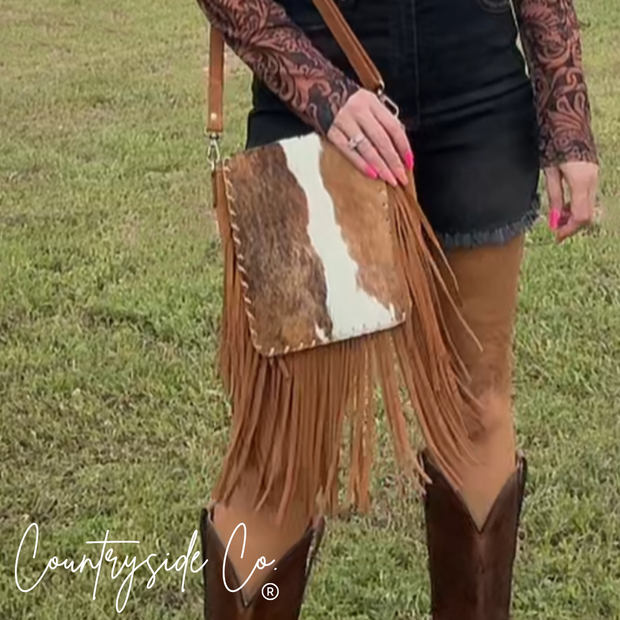 Bessie Cowhide Suede Fringe Crossbody