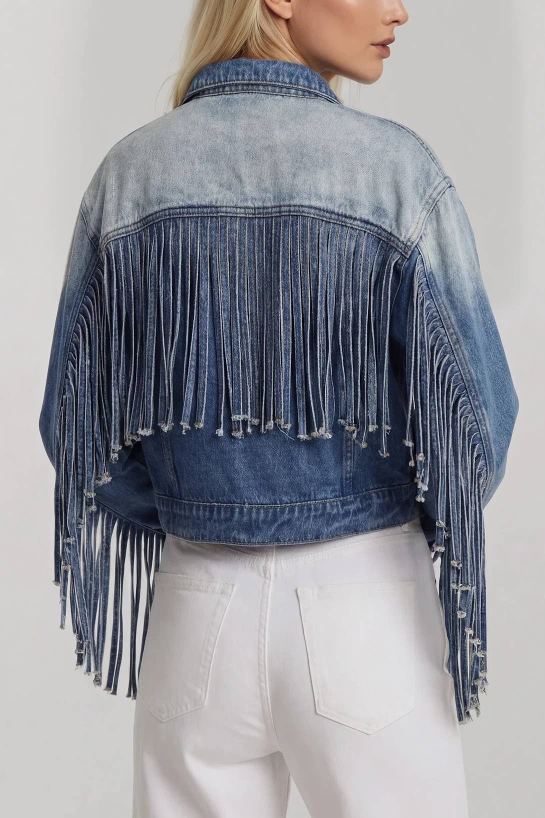 Fringed Denim Crop Jacket