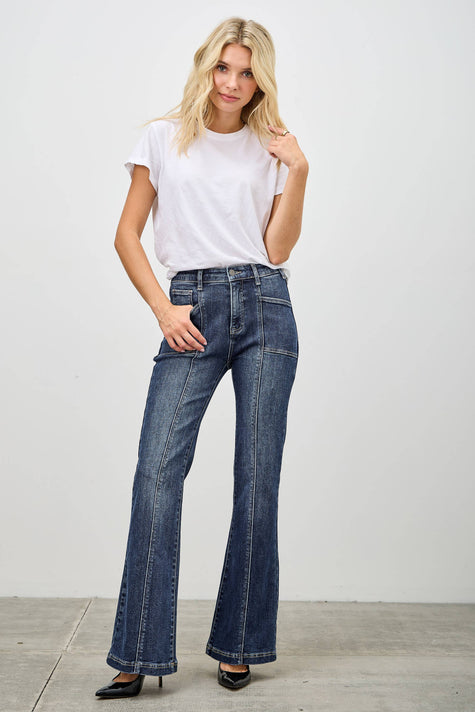 High-Rise Boot Cut Jeans Seam Detail