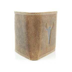 Men’s Bi-Fold Wallet with Bison Skull, Tan
