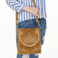Western Flap Crossbody Bag with White Rope & Floral Stitch