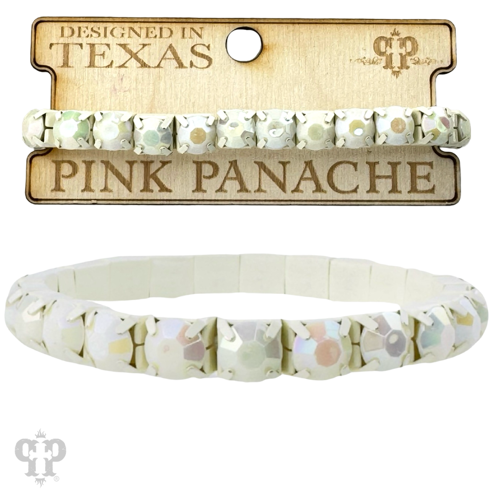 Prong set rhinestone stretch bracelet, white