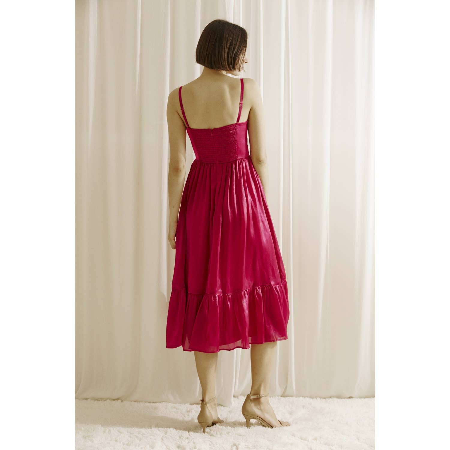 Bustier Midi Dress, Magenta