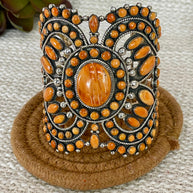 Beautiful Handmade Sterling Silver & Orange Spiny Cuff Bracelet