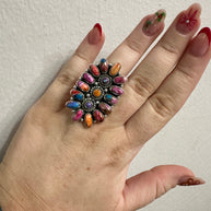 Beautiful Handmade Pink Dream Mojave, Turquoise And Sterling Silver Adjustable Ring