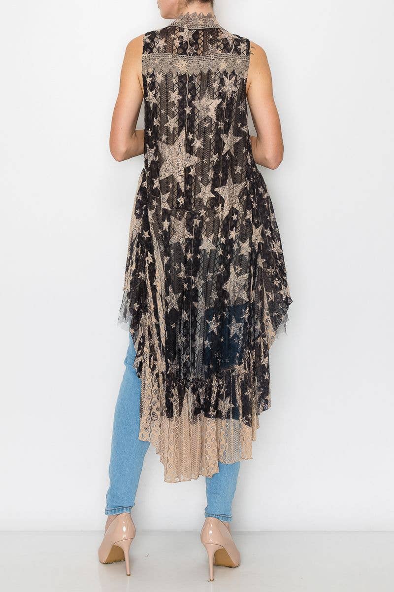 High-Low Lace Duster Vest, Star