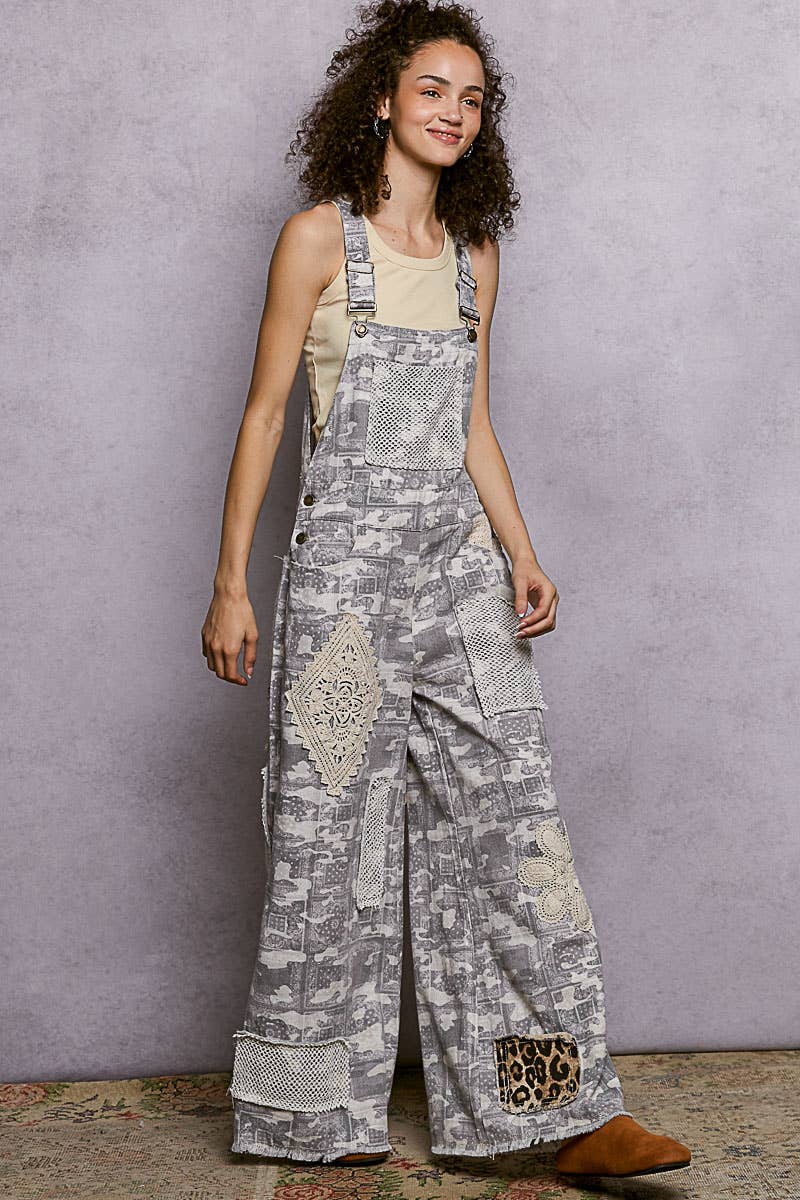 Crochet contrast patch overalls