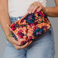 Orange Floral Cosmetic Bag
