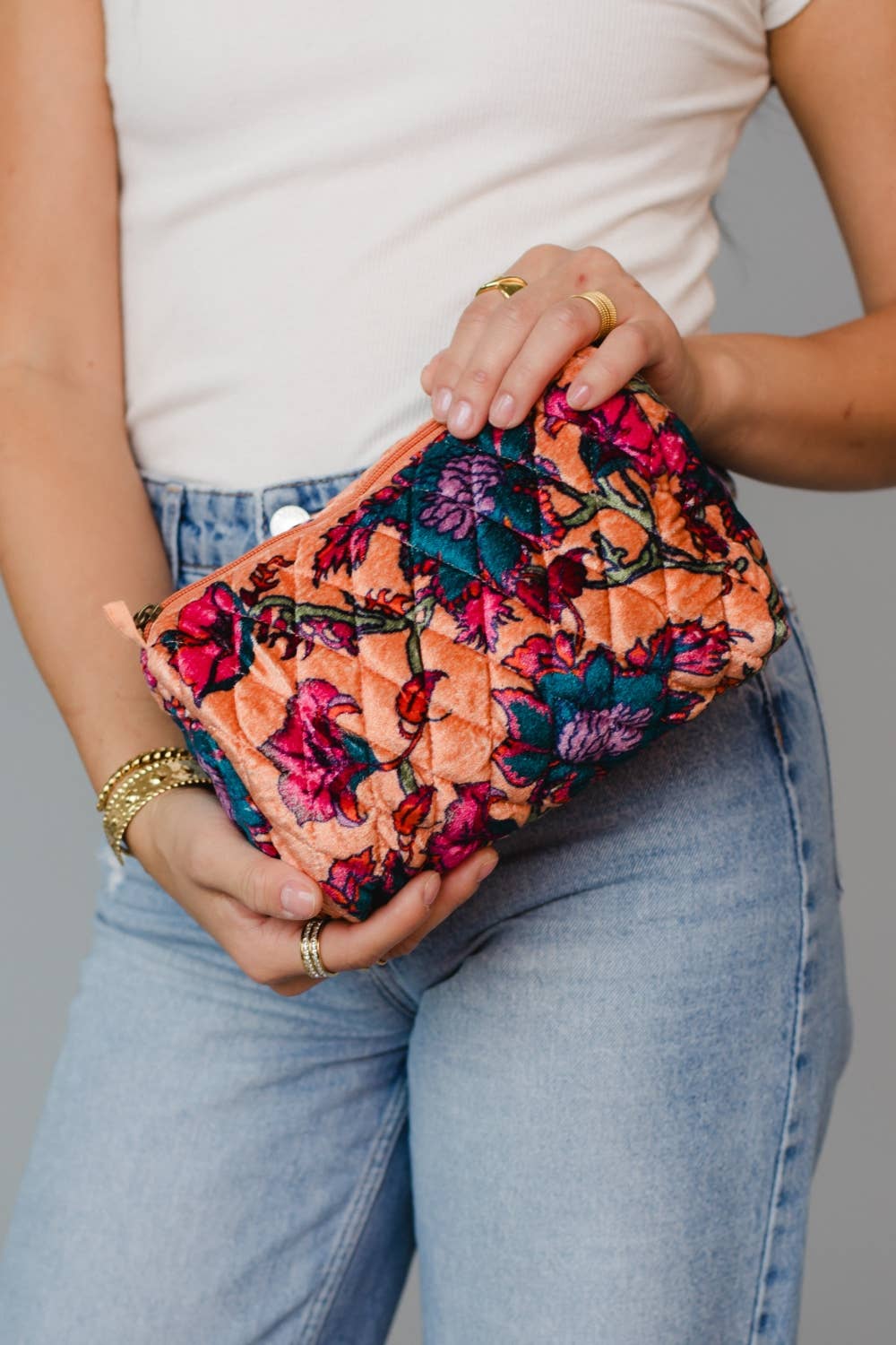 Orange Floral Cosmetic Bag