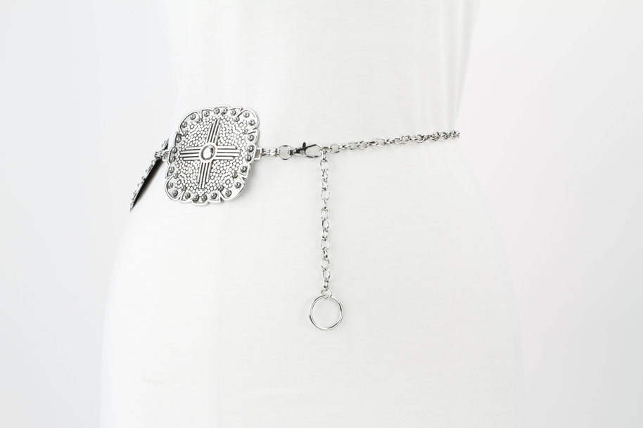 Women’s Medallion Chain Belt with Cross Design