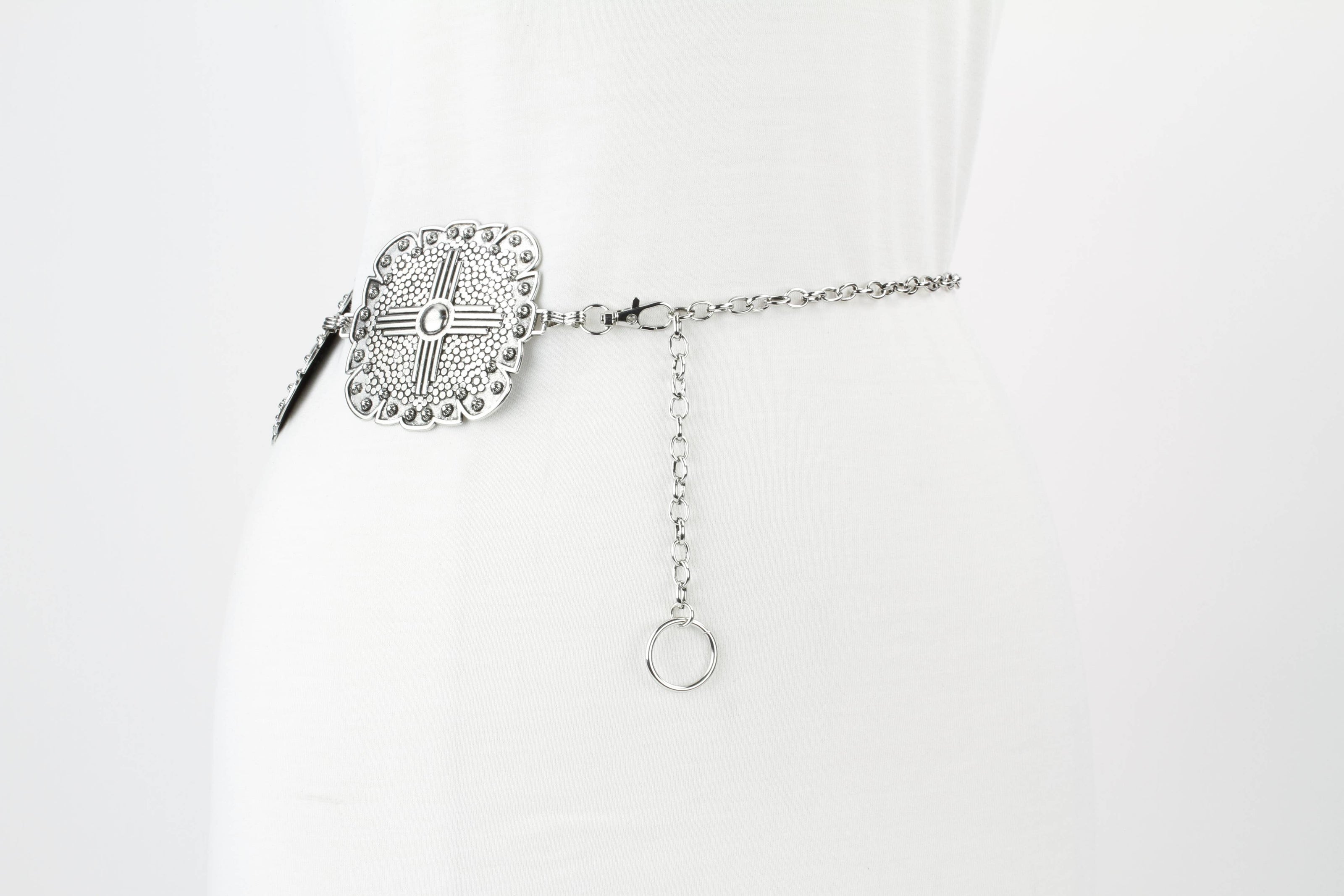 Women’s Medallion Chain Belt with Cross Design