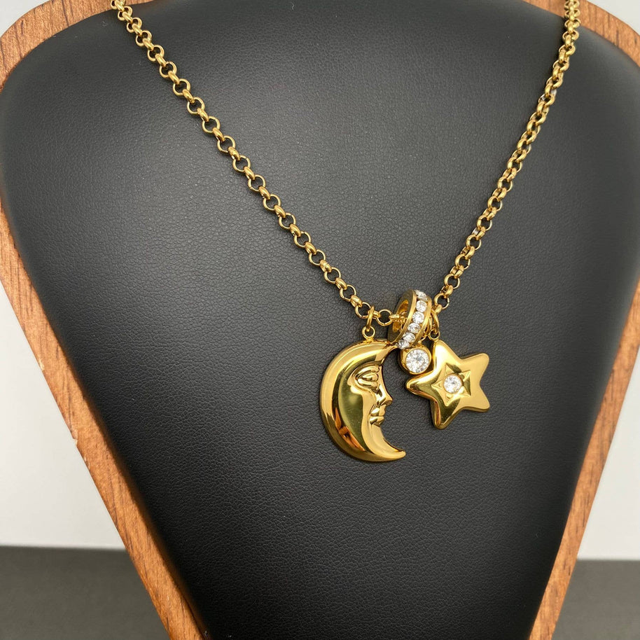 Moon & Star 18K Gold Plated S.Steel Necklace