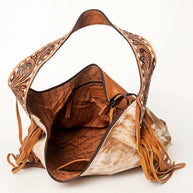American Darling Hobo Bag Light Hair-On Hide with Tooled Leather Strap & Fringe