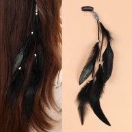 Long Beaded Feather Tassel Hair Clip