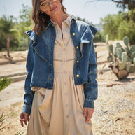 Diagonal Ruffled Denim Jacket