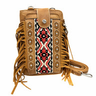 Aztec Tribal Print Fringe Crossbody Western Phone Wallet