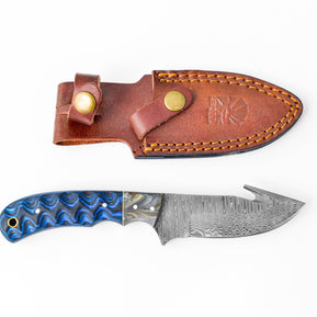 Damascus Steel Gut-hook & Skinning, Blue
