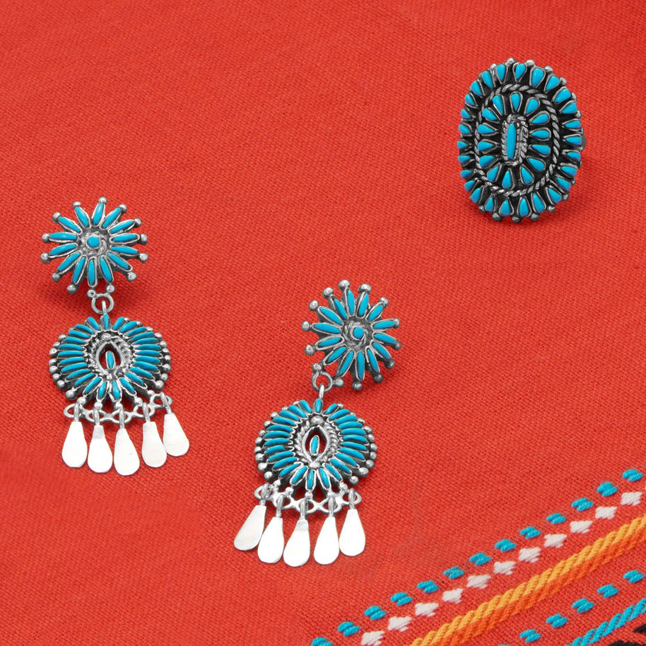 Handmade Sunburst Turquoise Ring Oxidized