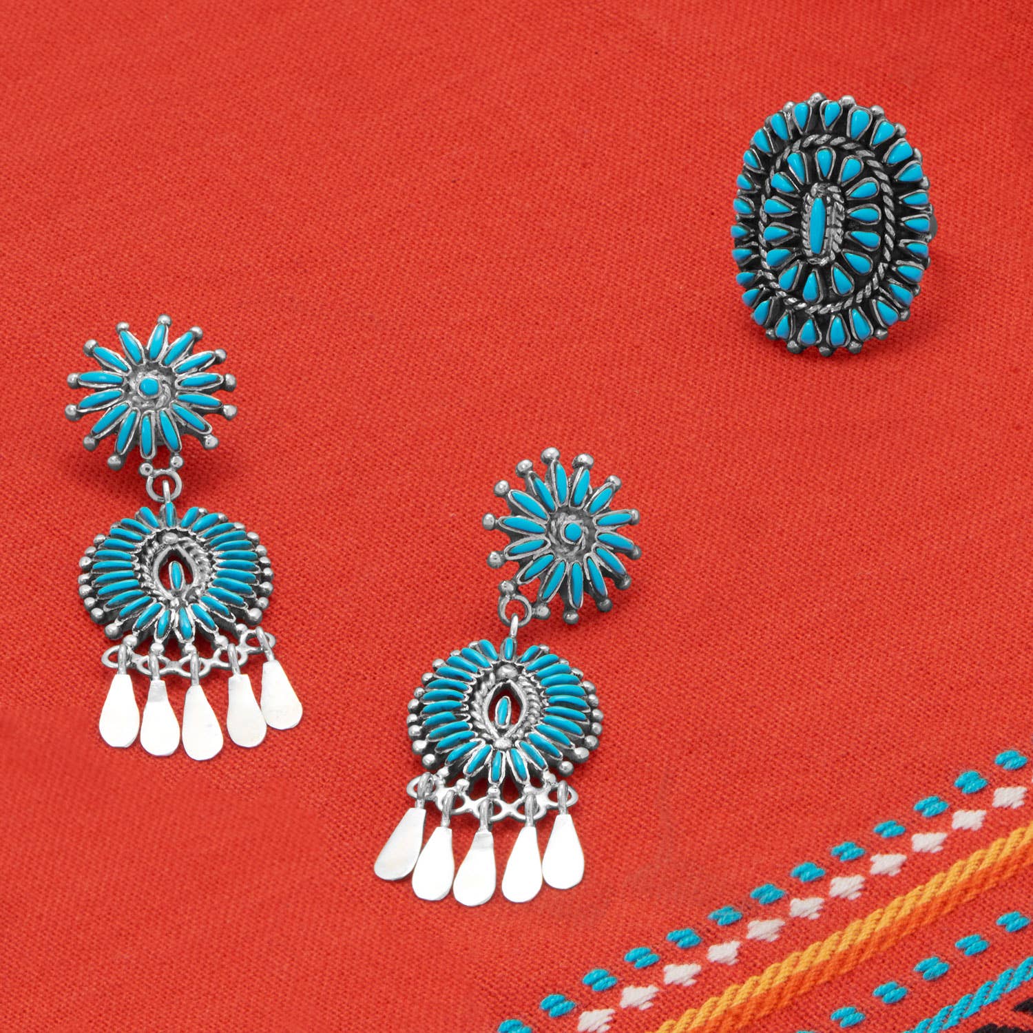 Handmade Sunburst Turquoise Ring Oxidized
