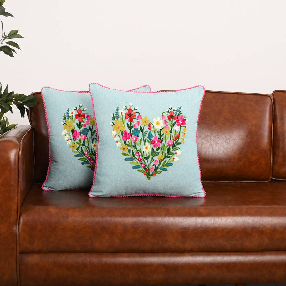 Heart & Crochet Flower Pillow
