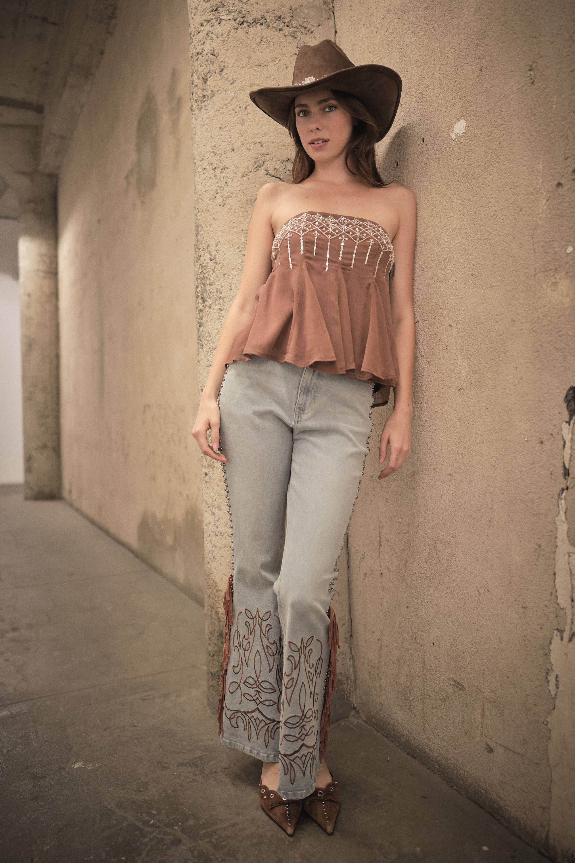 Fringe Embroidered Bootcut Jeans