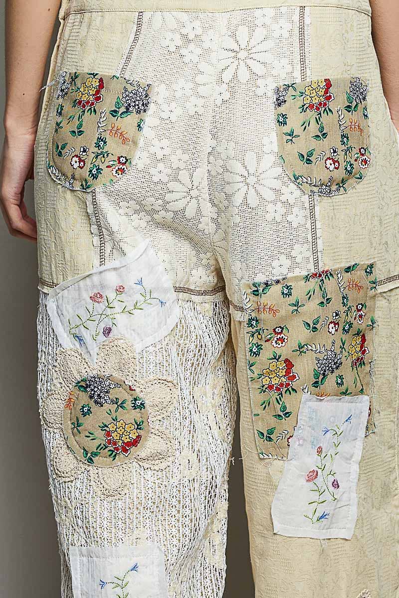Floral Patchwork Woven Overalls