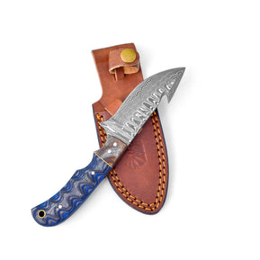 Damascus Steel Gut-hook & Skinning, Blue