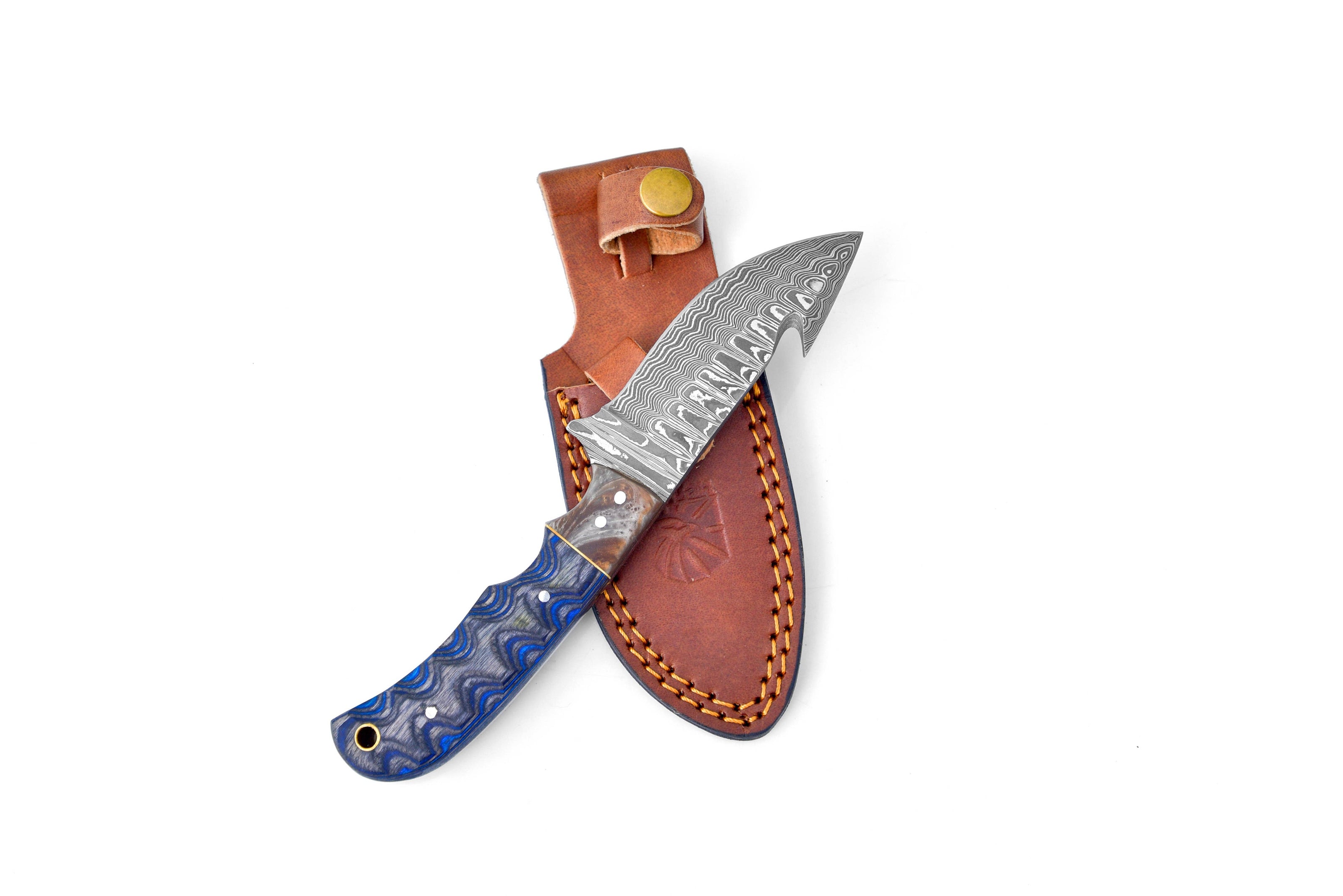 Damascus Steel Gut-hook & Skinning, Blue