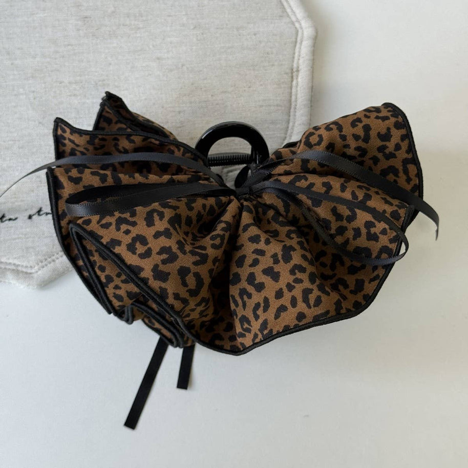 Leopard Bow Flower Claw Clip