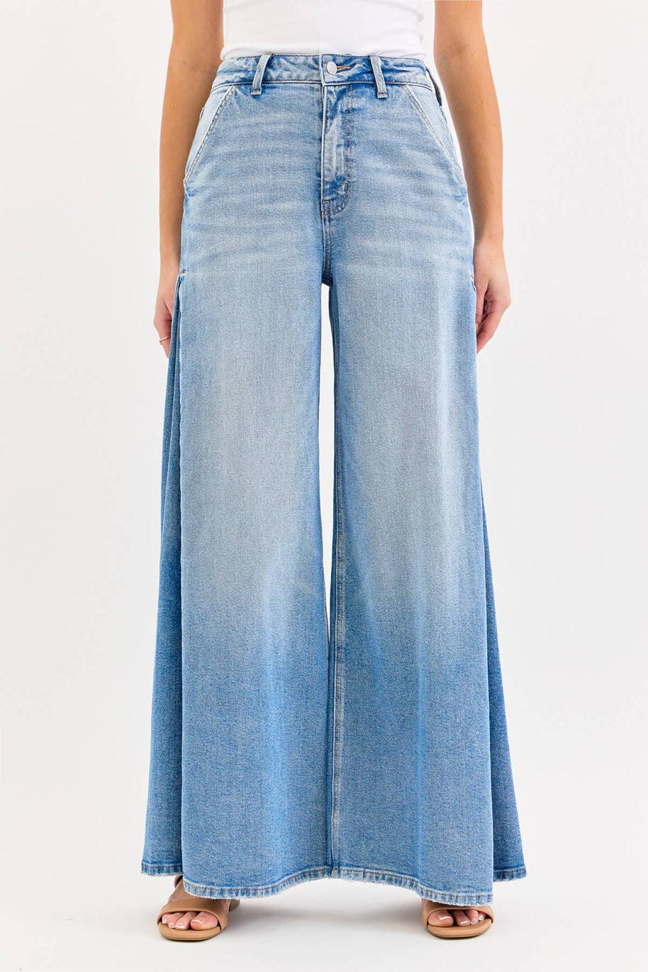 High Rise Wide Leg Jeans with Tucked Side Panel