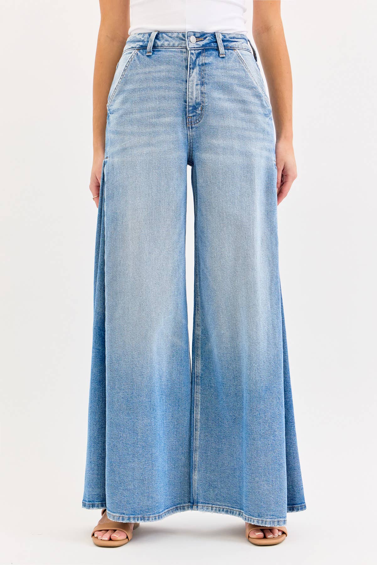 High Rise Wide Leg Jeans with Tucked Side Panel