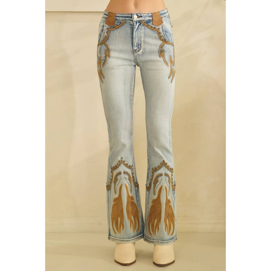 Western Embroidered Stud Jeans
