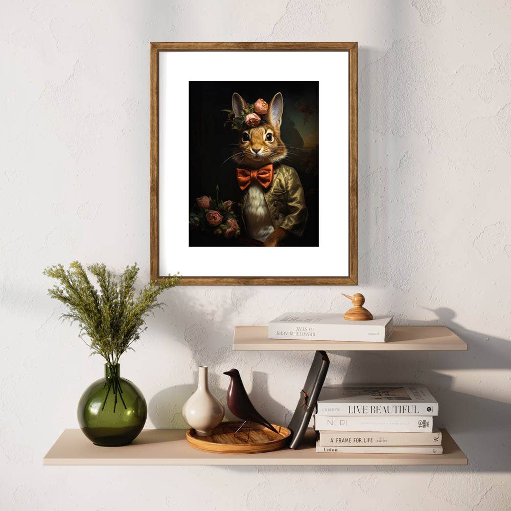 Victorian Rabbit With Pink Flowers  Wall Art