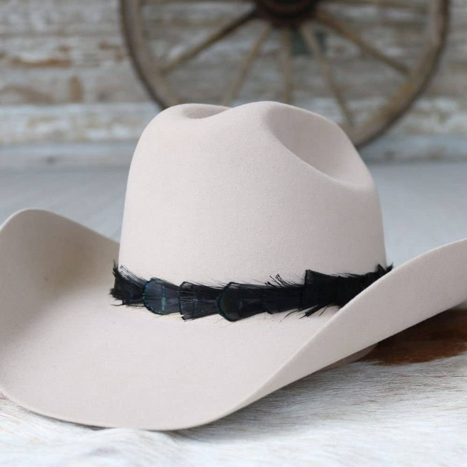 Iridescent Black Feather Hat Band - Sable