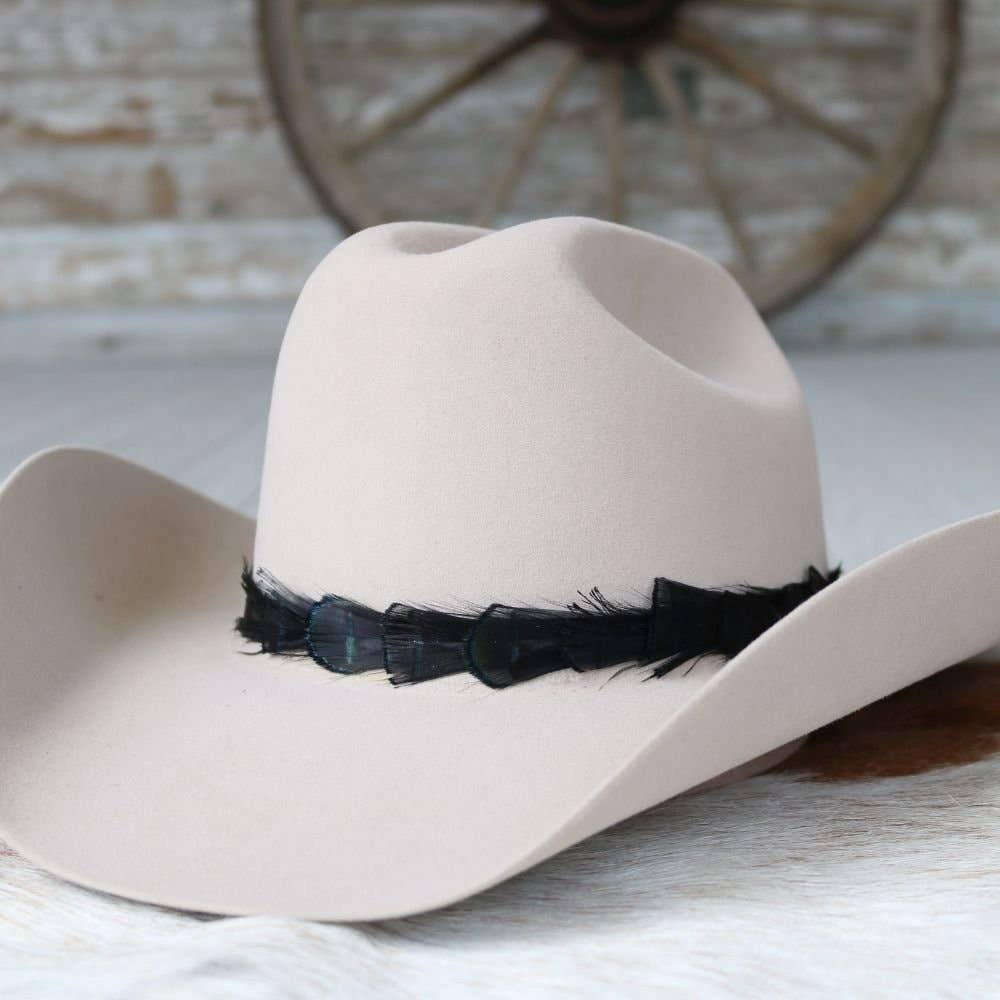 Iridescent Black Feather Hat Band - Sable