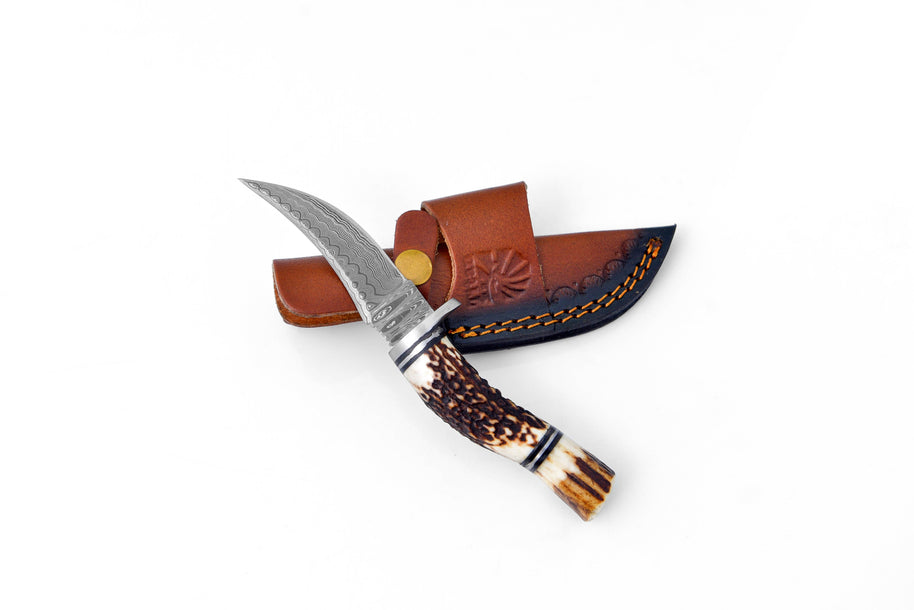 Deer Horn Trailblazer Damascus Knife