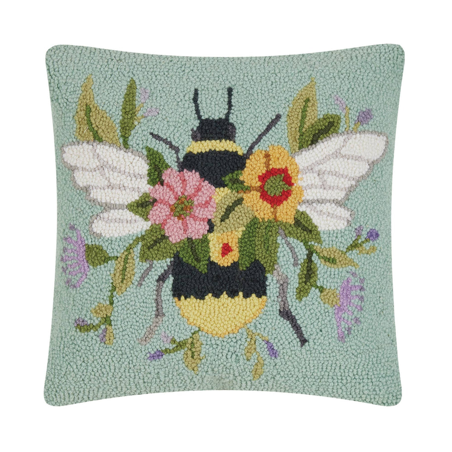 Floral Bee Over Flowers Hook Pillow - Susan Winget