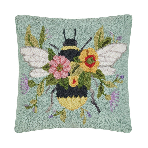 Floral Bee Over Flowers Hook Pillow - Susan Winget