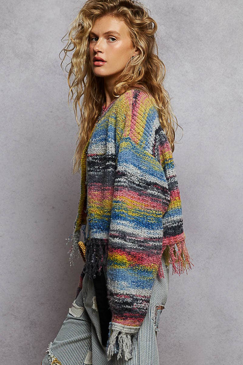 Colorful Fringed Cardigan