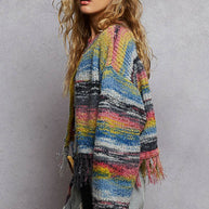 Colorful Fringed Cardigan