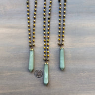 Marigold Czech Crystal Crocheted Necklace with Aventurine Stone Point Pendant