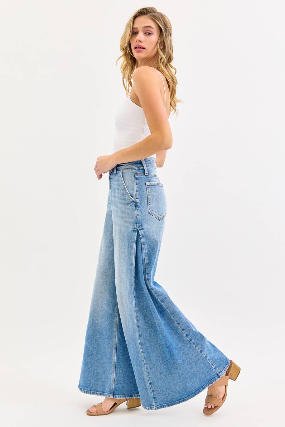 High Rise Wide Leg Jeans with Tucked Side Panel