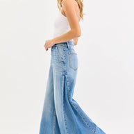 High Rise Wide Leg Jeans with Tucked Side Panel